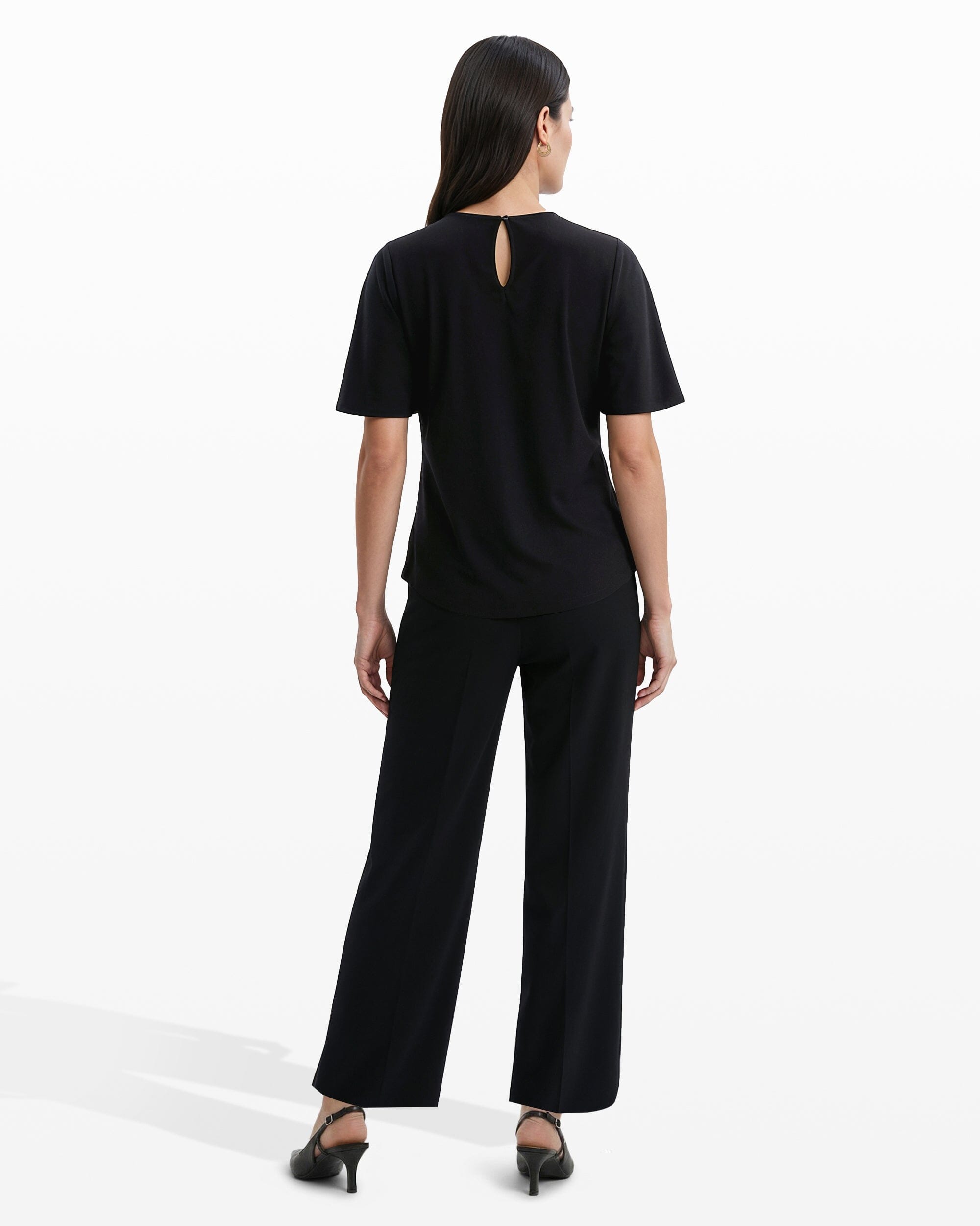 Anne Klein Pleated Neckline Bell Sleeve Top