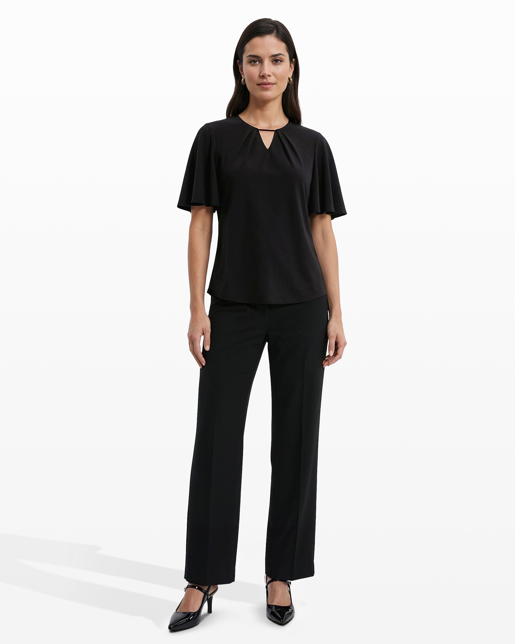 Anne Klein Pleated Neckline Bell Sleeve Top