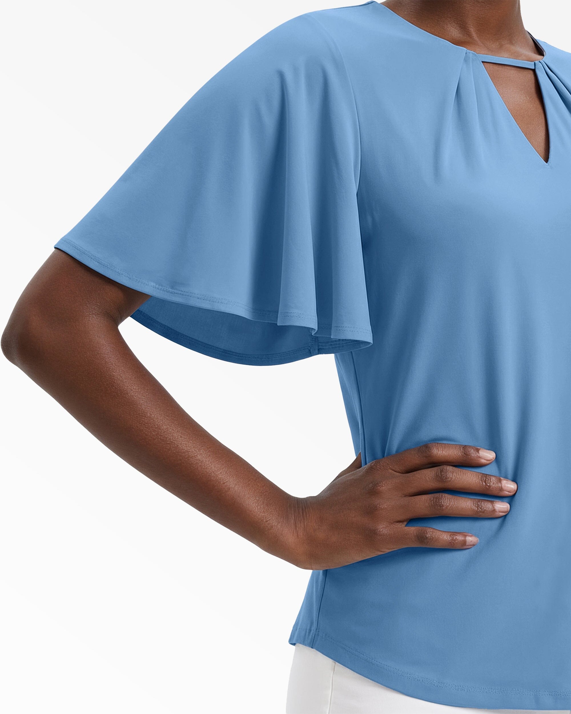 Anne Klein Pleated Neckline Bell Sleeve Top