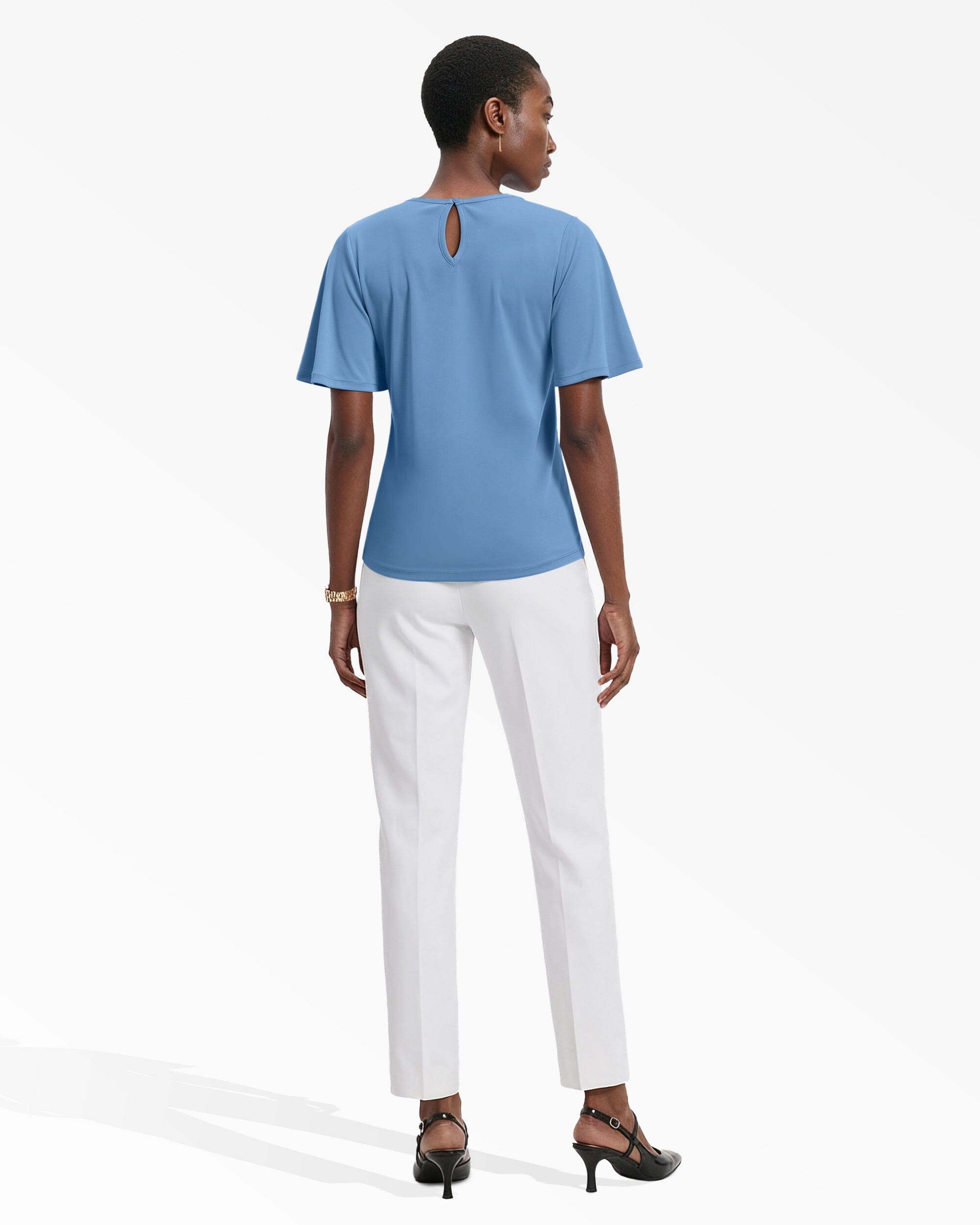 Anne Klein Pleated Neckline Bell Sleeve Top