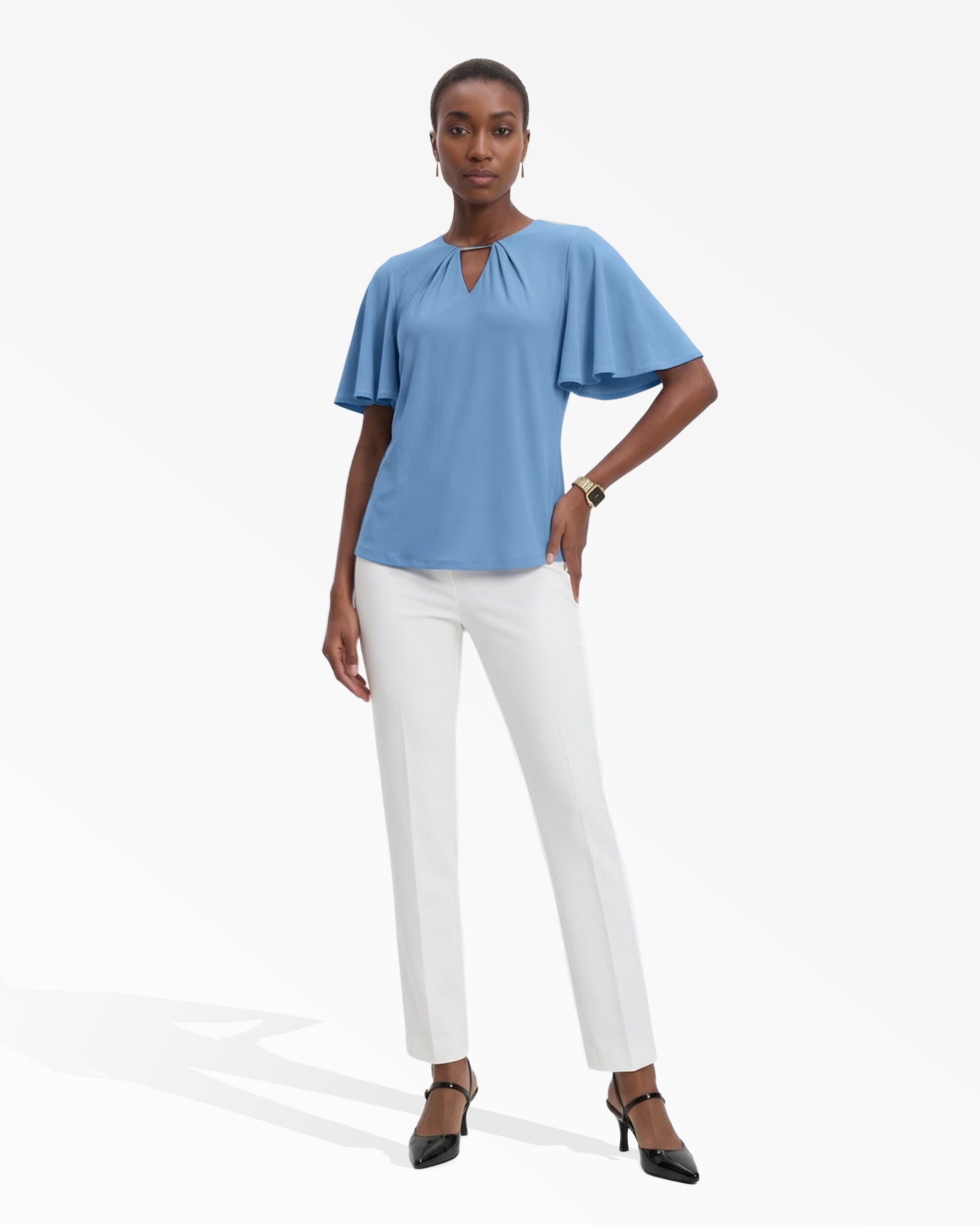 Anne Klein Pleated Neckline Bell Sleeve Top
