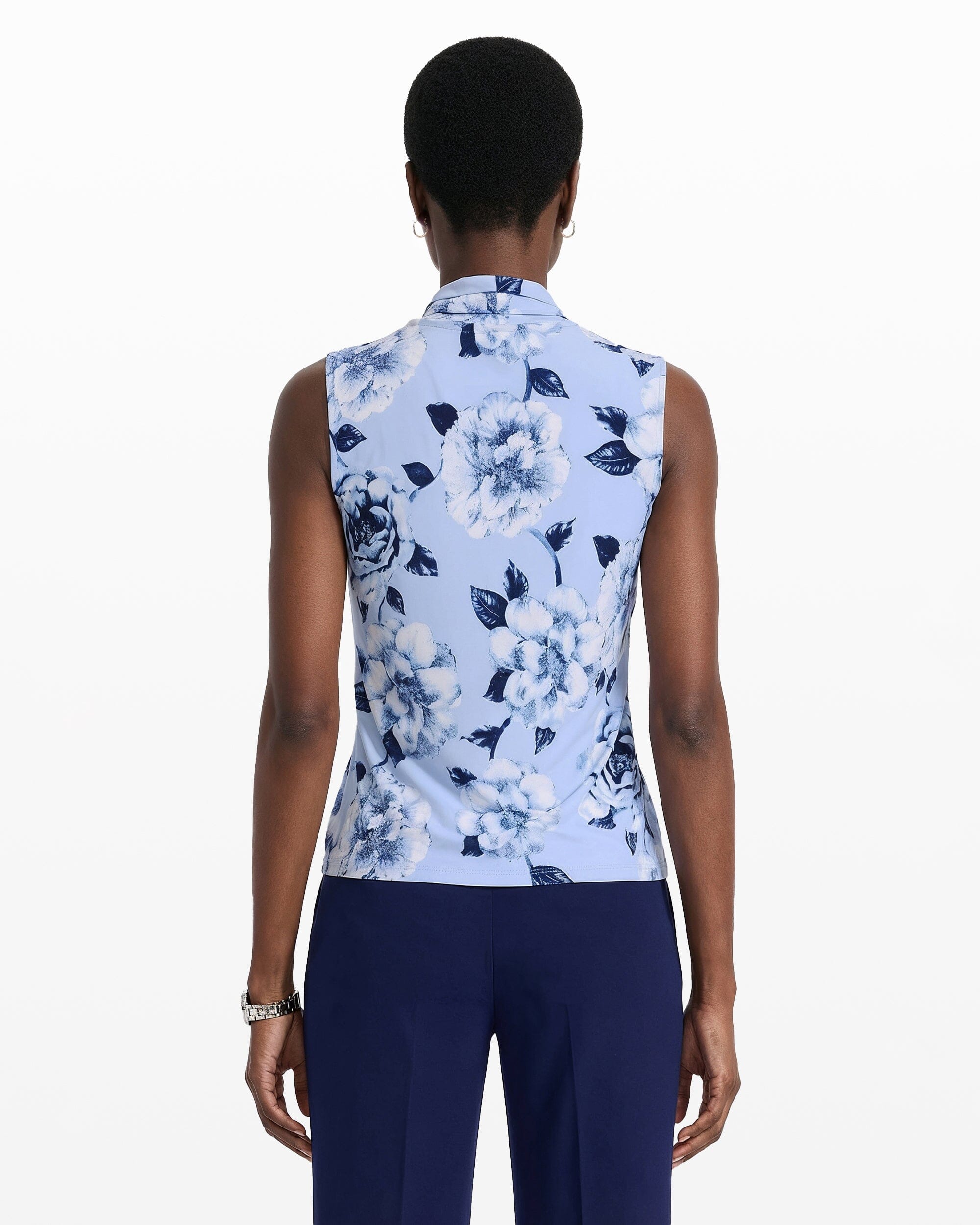 Anne Klein Triple Pleat V-Neck Sleeveless Knit Top