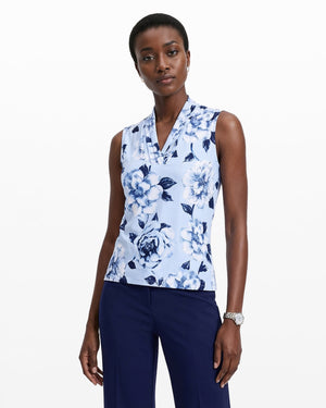 Anne Klein Triple Pleat V-Neck Sleeveless Knit Top