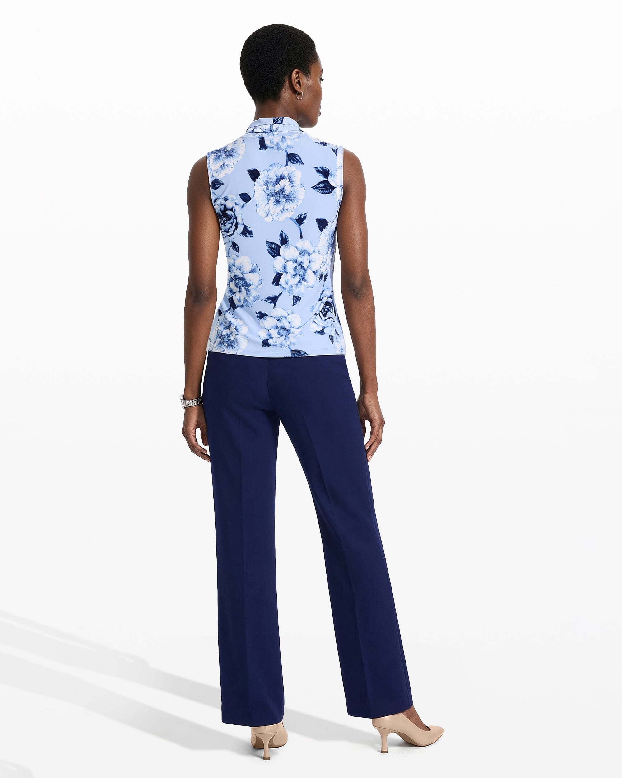 Anne Klein Triple Pleat V-Neck Sleeveless Knit Top