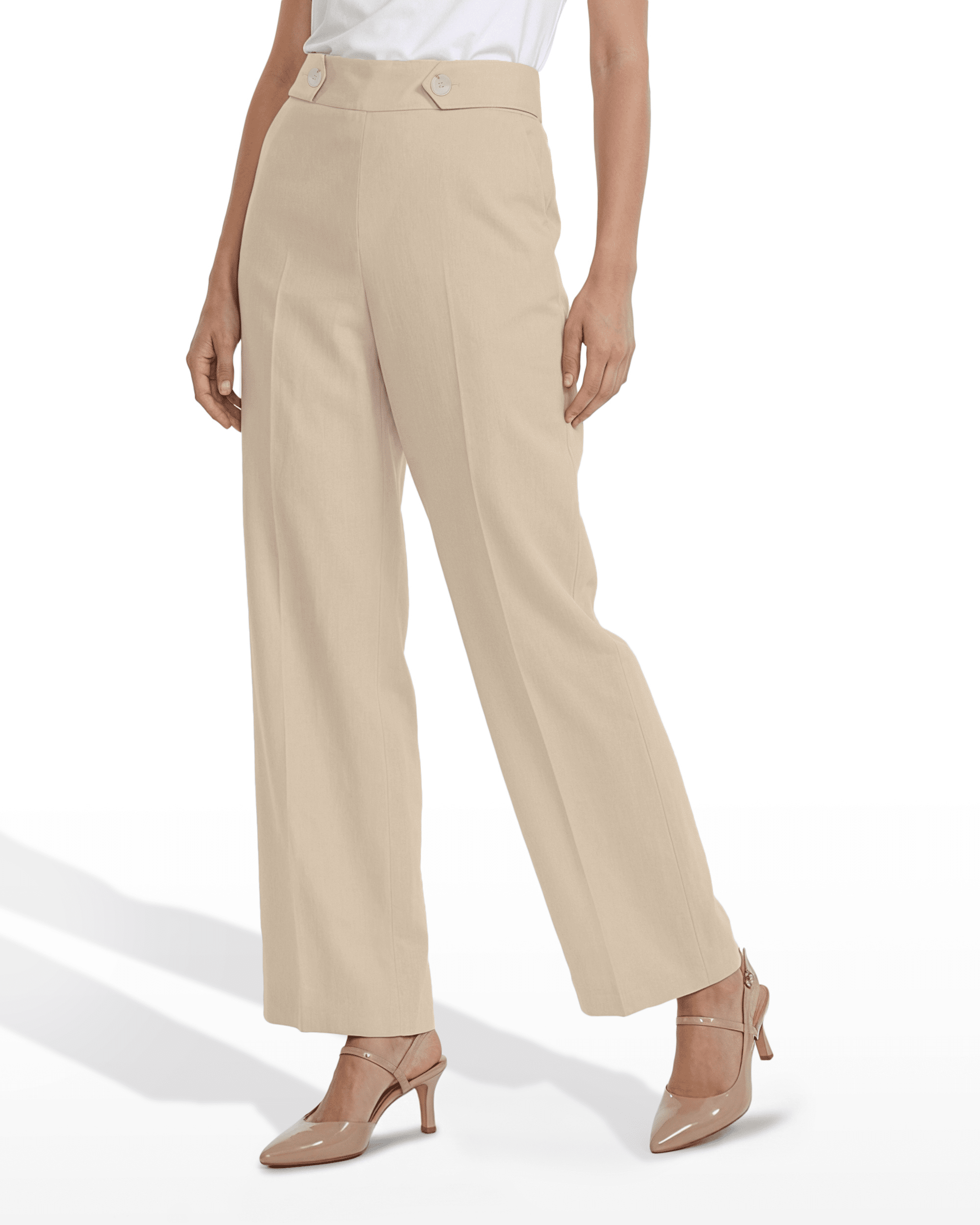 Anne Klein High Rise Wide Leg Pull On Linen Blend Pants, Womens, M, Natural Grain Anne Klein High Rise Wide Leg Pull On Linen Blend Pants, Womens, M, Natural Grain
