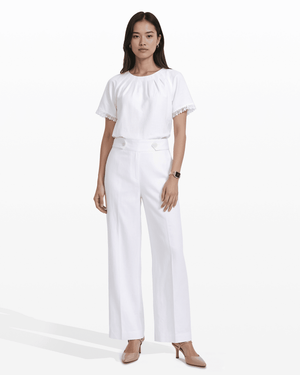 Anne Klein CRISP WHITE High-Rise Pull-On Wide Leg Pants Waistband Detail