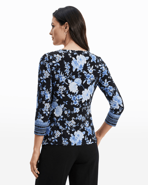 Anne Klein Three-Quarter Sleeve Banded Boatneck Top