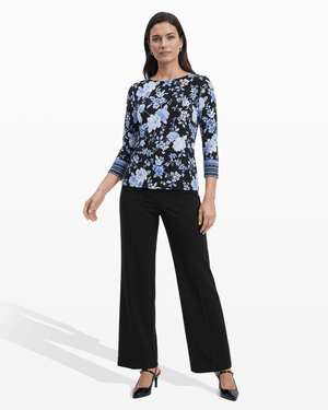 Anne Klein ANNE BLACK MULTI Three-Quarter Sleeve Banded Boatneck Top