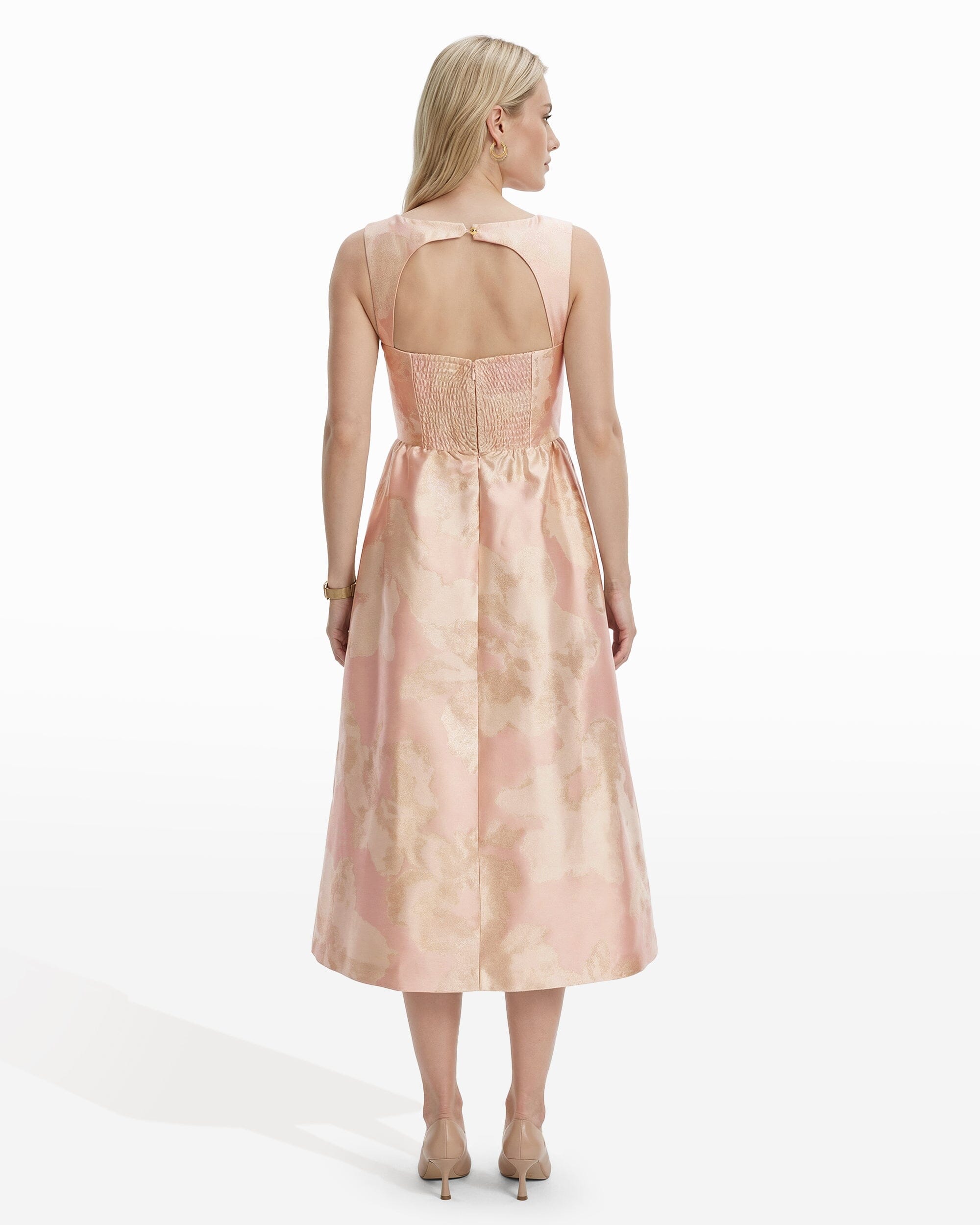 Anne Klein Square Neck A-line Silhouette Midi length Dress with Open Back