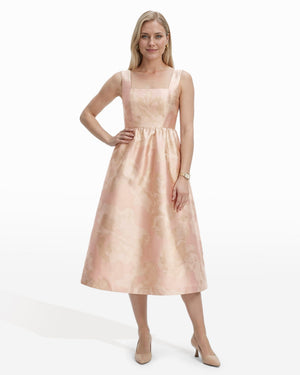Anne Klein BLOSSOM MULTI Square Neck A-line Silhouette Midi length Dress with Open Back