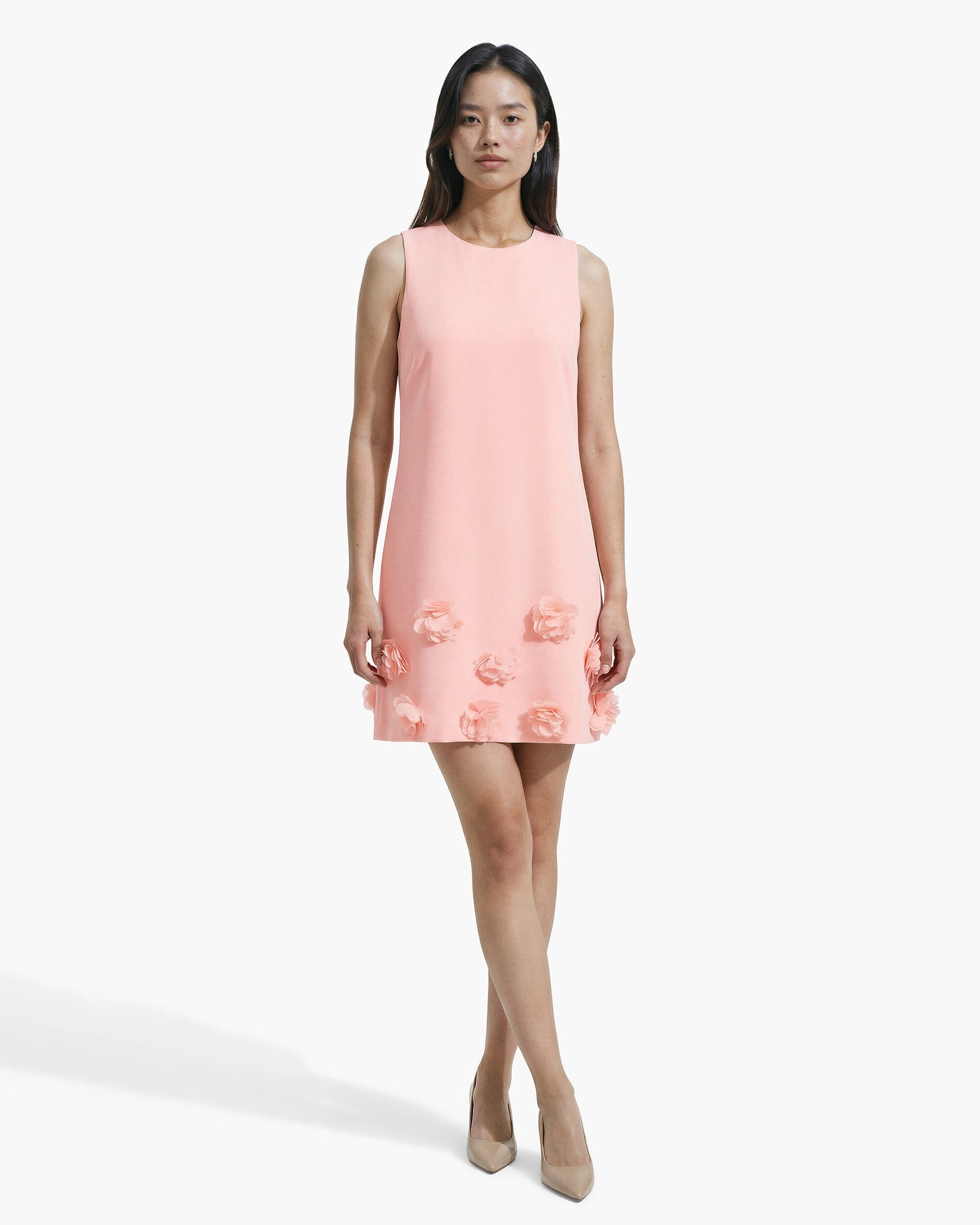 Anne Klein BLOSSOM Sleeveless Shift Silhouette Dress with Rosette Detail
