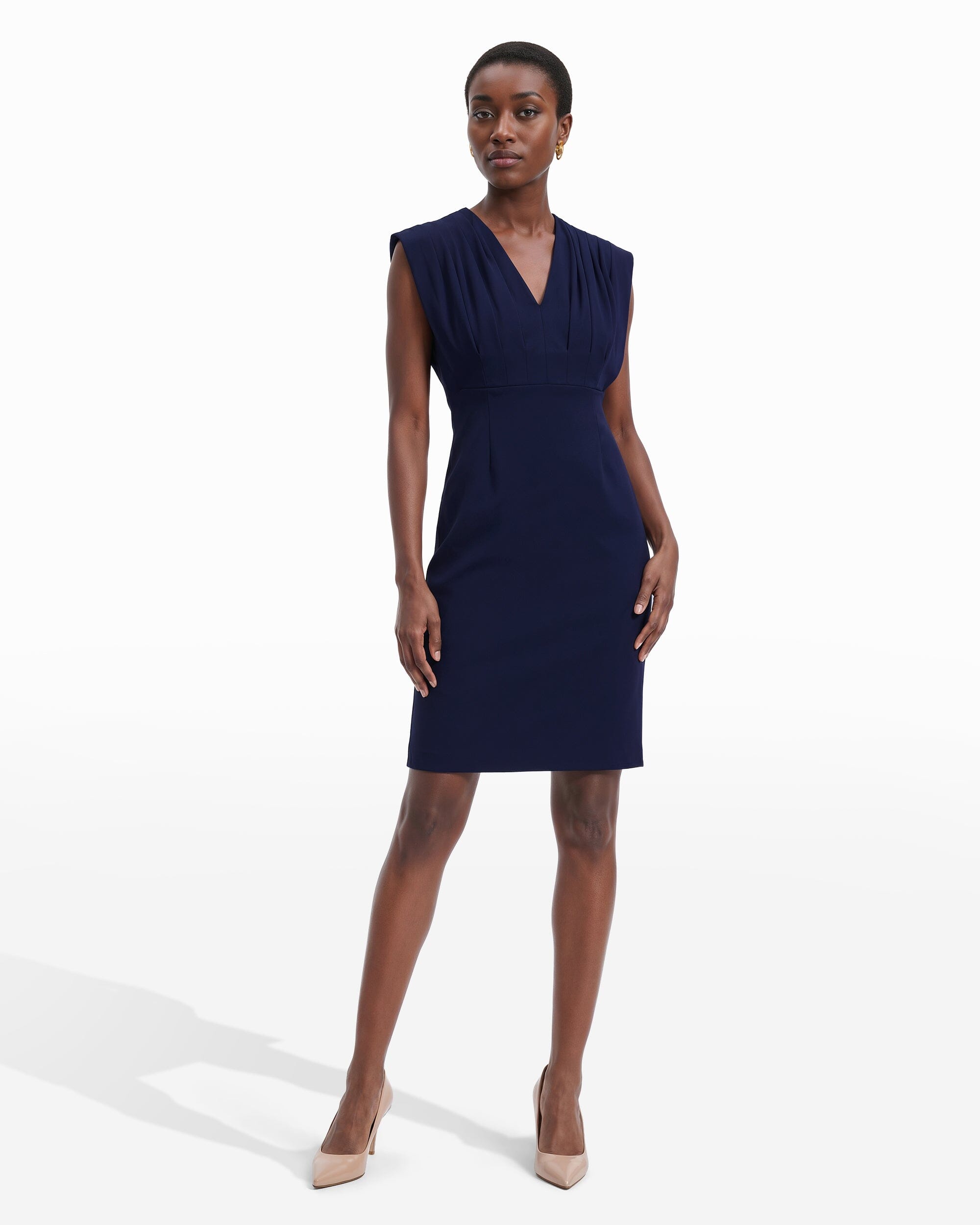 Anne Klein DEEP NAVY Pleated Bodice Sheath Silhouette Dress