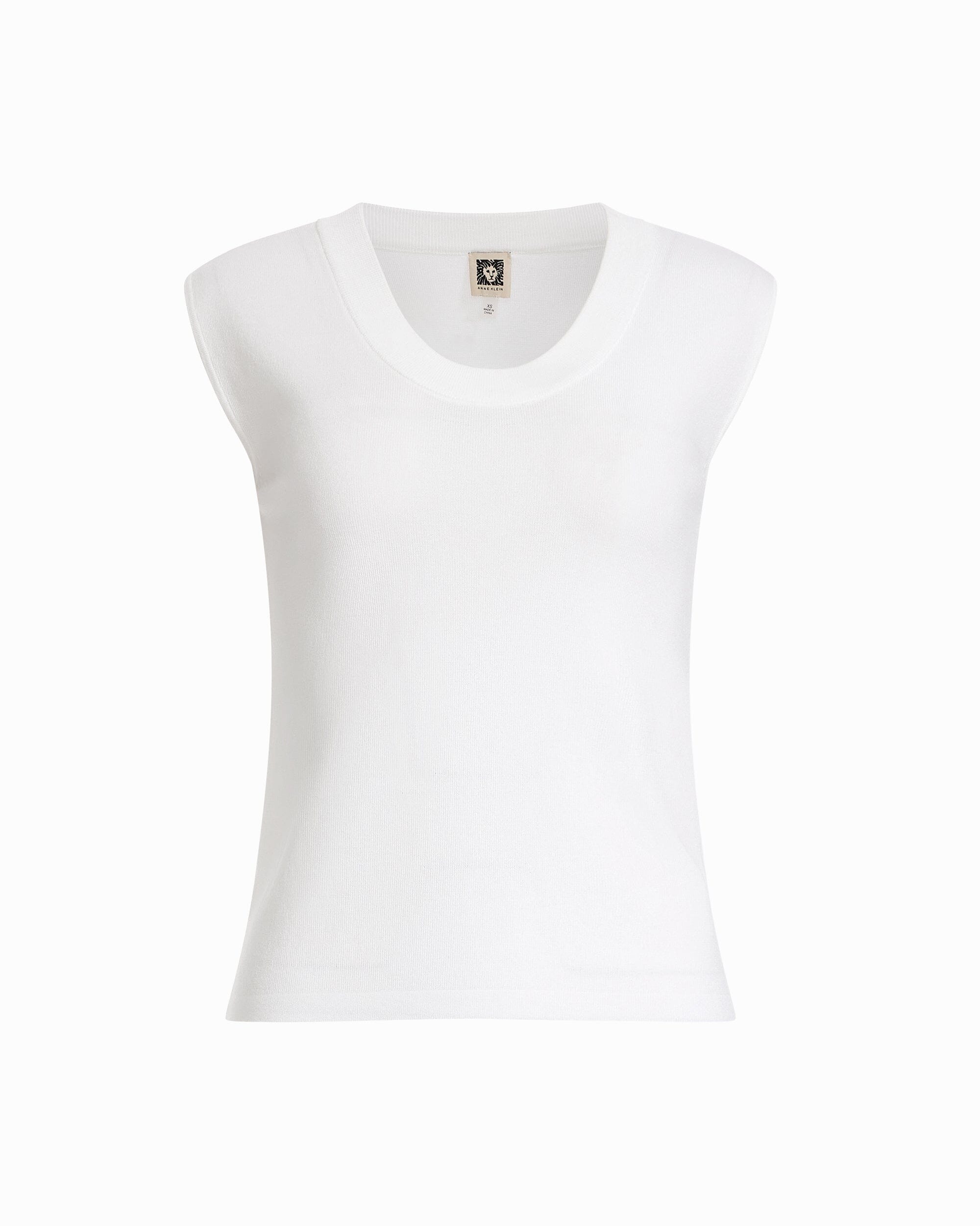 Anne Klein CRISP WHITE Round V-Neck Full Needle Tank Top