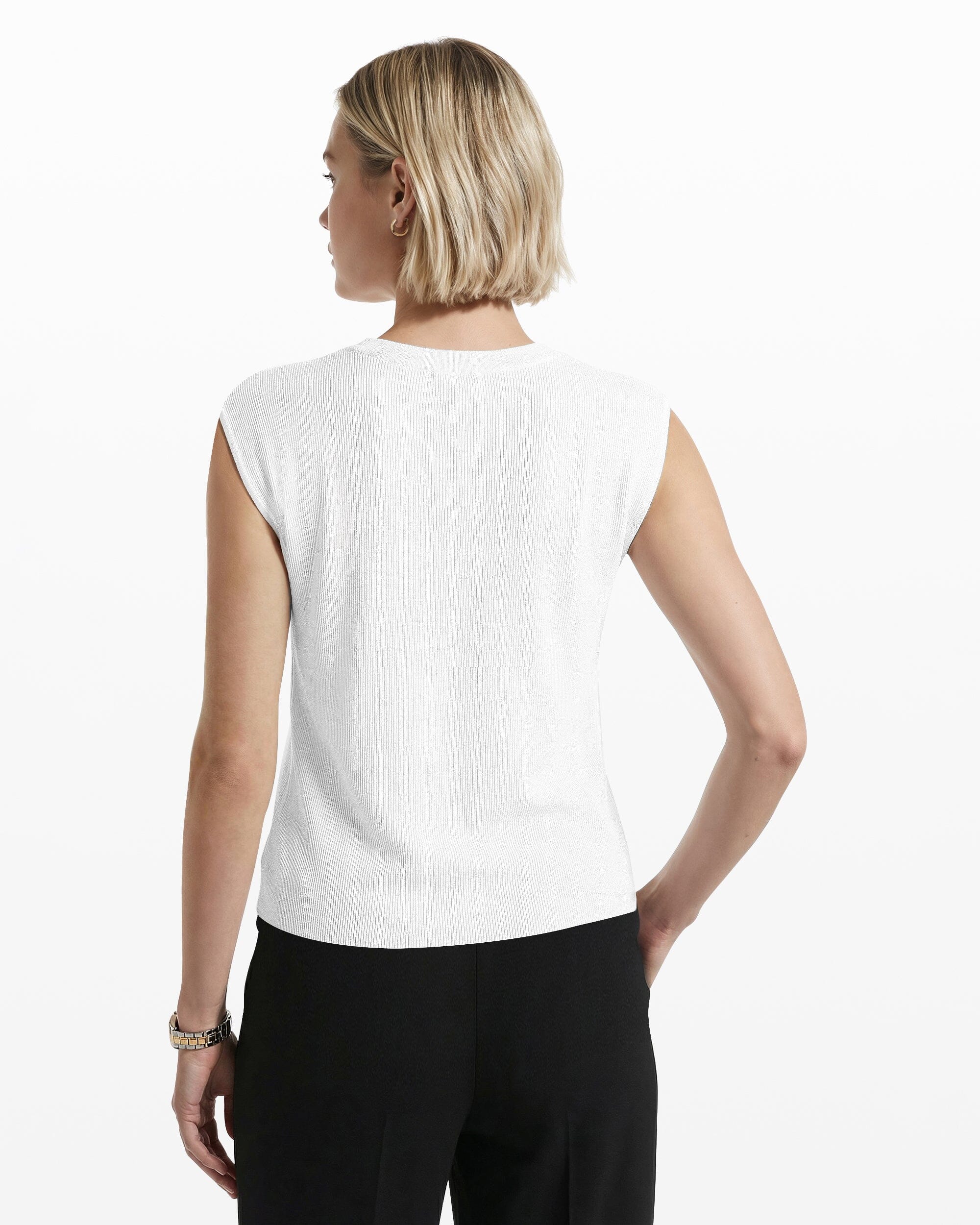 Anne Klein Round V-Neck Full Needle Tank Top