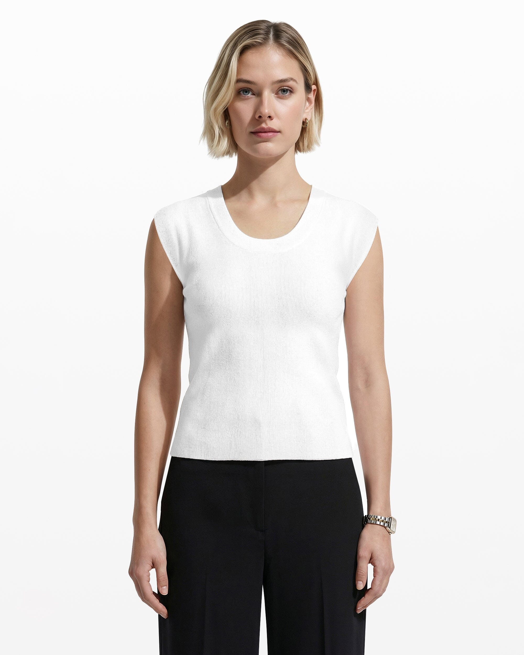Anne Klein Round V-Neck Full Needle Tank Top