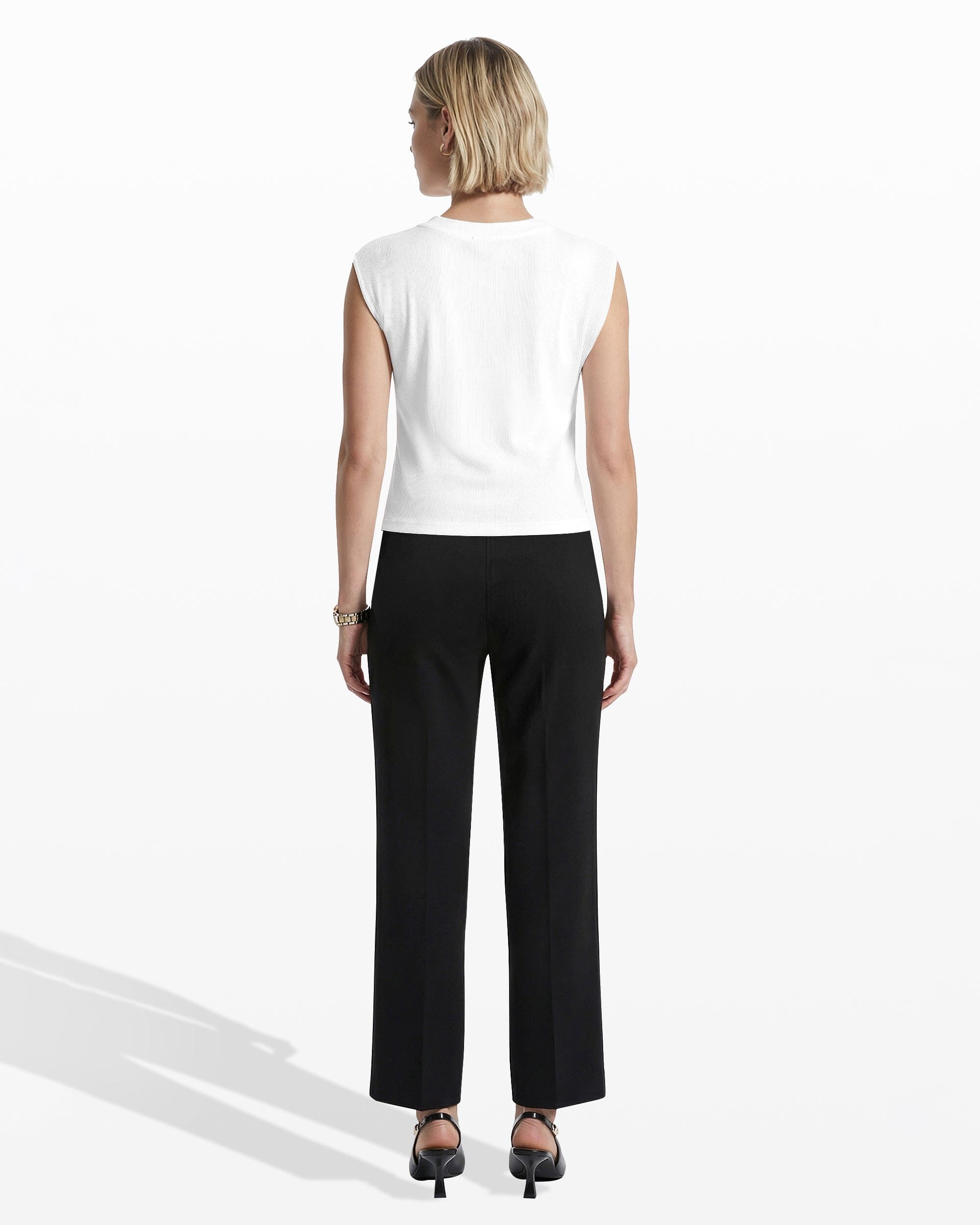 Anne Klein Round V-Neck Full Needle Tank Top