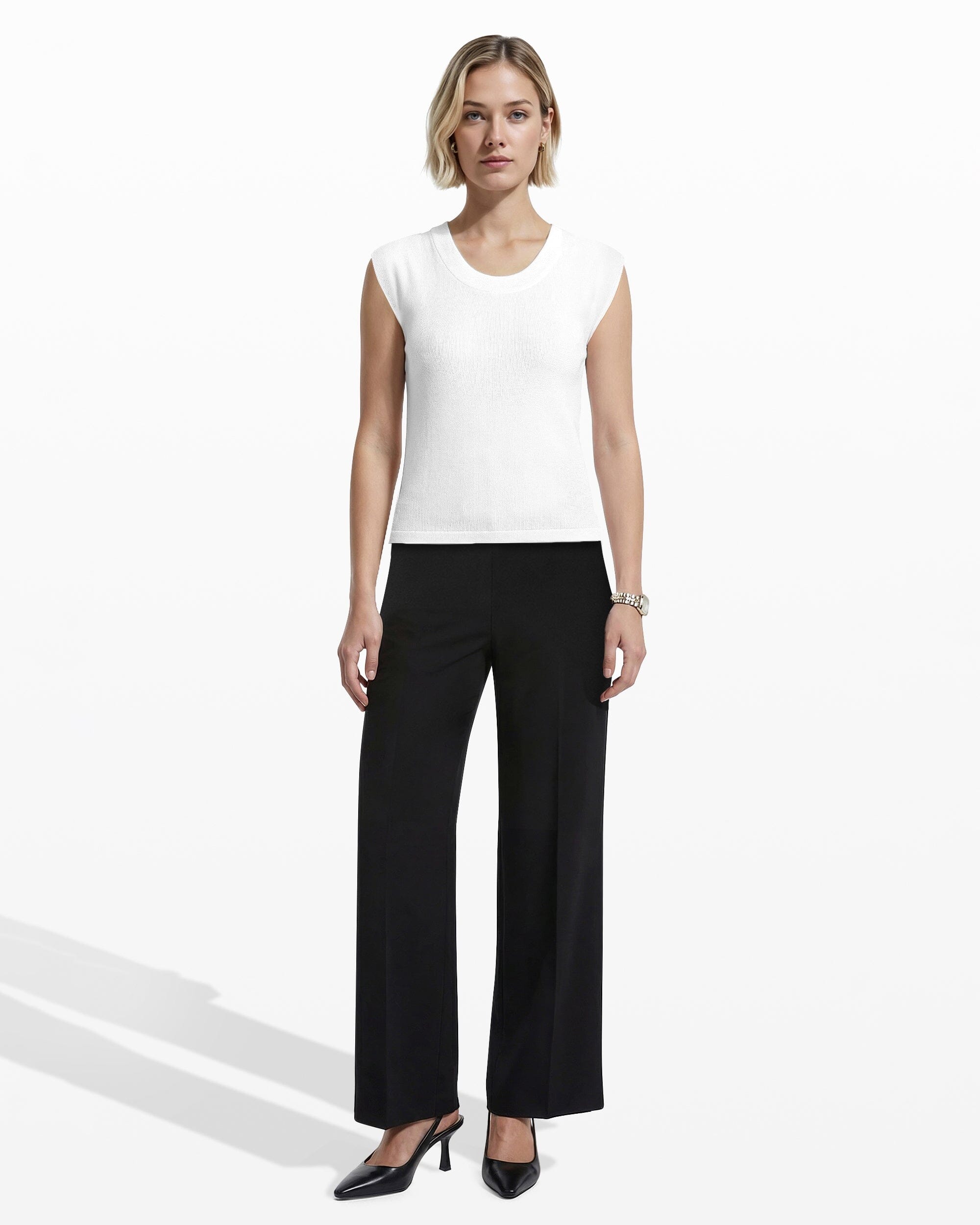 Anne Klein Round V-Neck Full Needle Tank Top