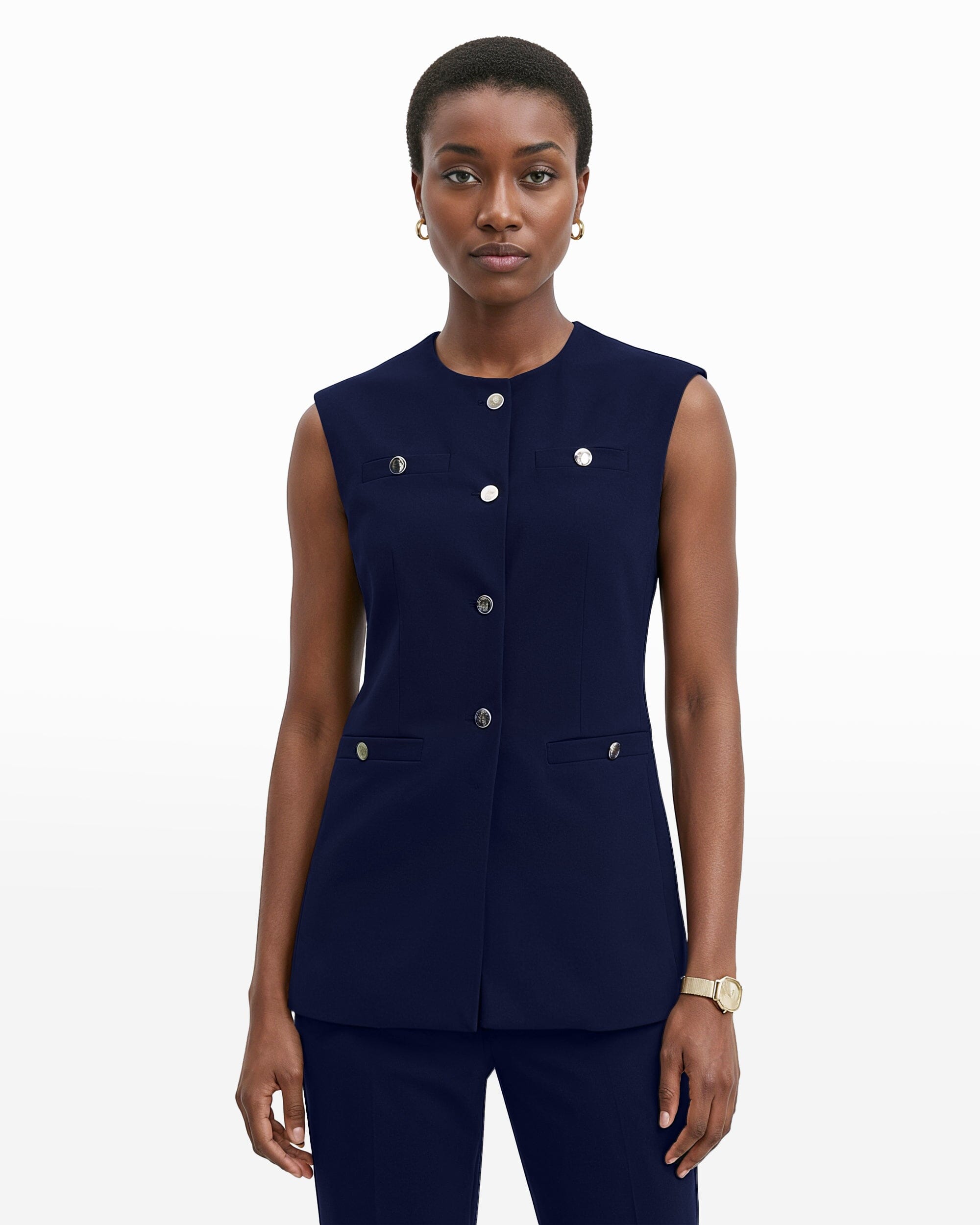 Anne Klein Four-Button Vest with Welt Pockets