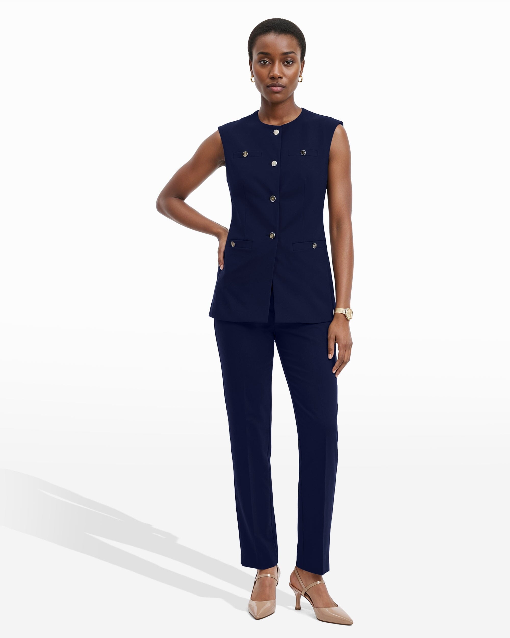 Anne Klein Four-Button Vest with Welt Pockets
