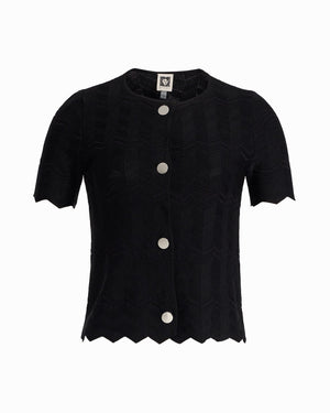 Anne Klein ANNE BLACK Button Front Zigzag Pointelle Cardigan