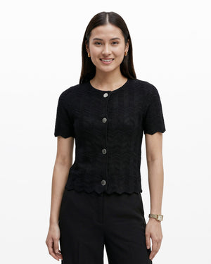 Anne Klein Button Front Zigzag Pointelle Cardigan