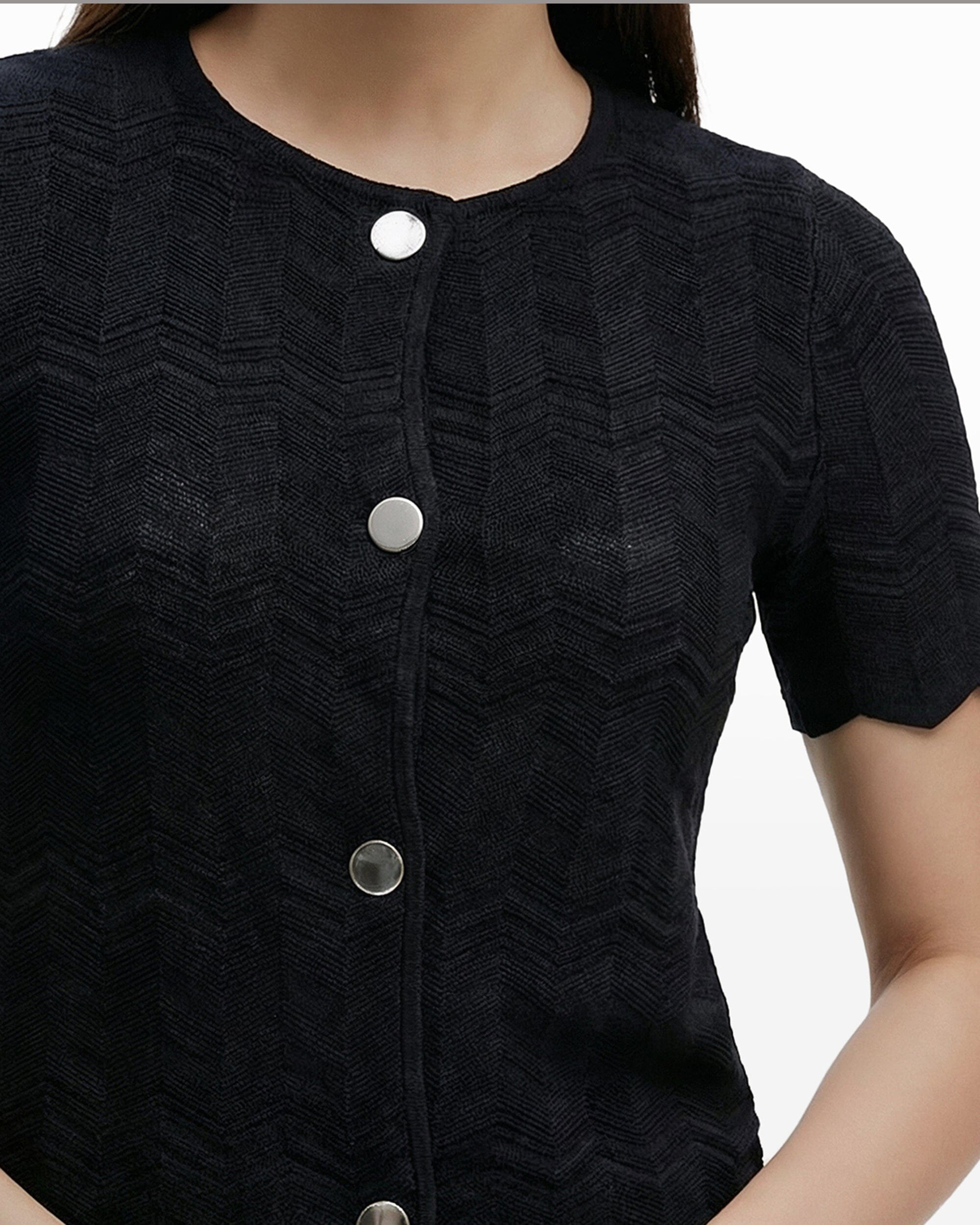 Anne Klein Button Front Zigzag Pointelle Cardigan