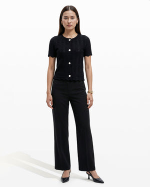 Anne Klein Button Front Zigzag Pointelle Cardigan