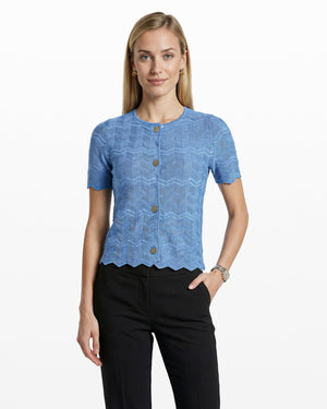 Anne Klein Button Front Zigzag Pointelle Cardigan