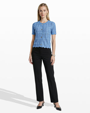 Anne Klein Button Front Zigzag Pointelle Cardigan