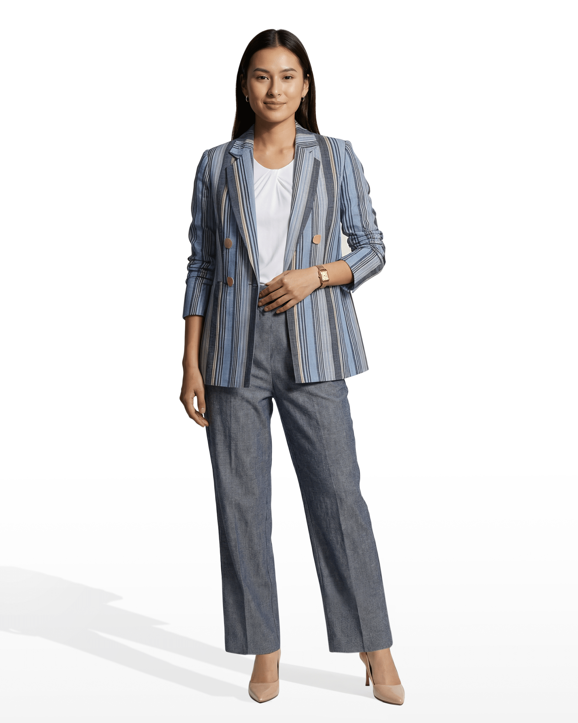 Anne Klein Striped Double-Breasted Blazer