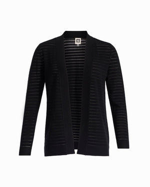Anne Klein ANNE BLACK Sheer Stripe Open Front Cardigan