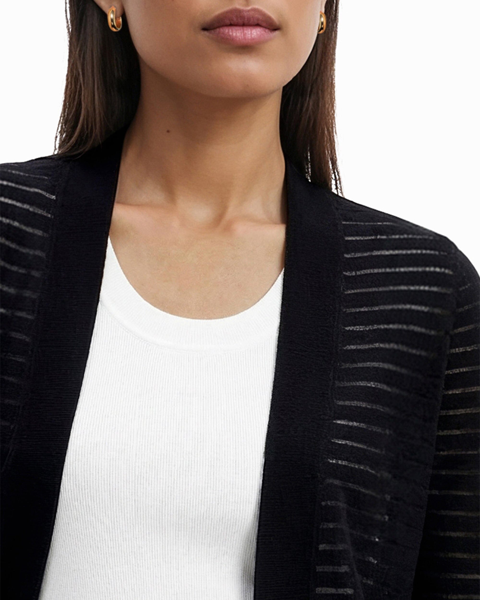 Anne Klein Sheer Stripe Open Front Cardigan