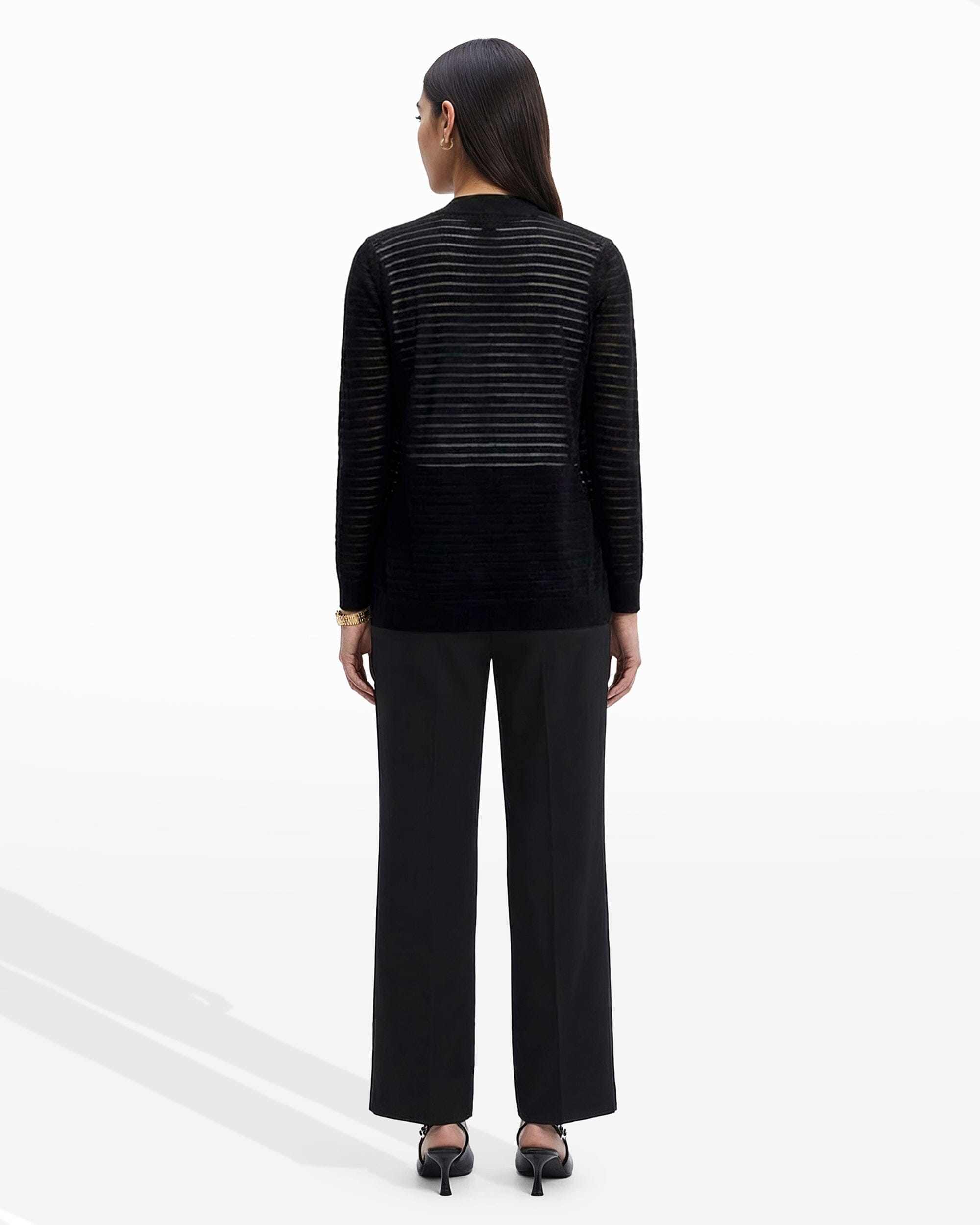 Anne Klein Sheer Stripe Open Front Cardigan