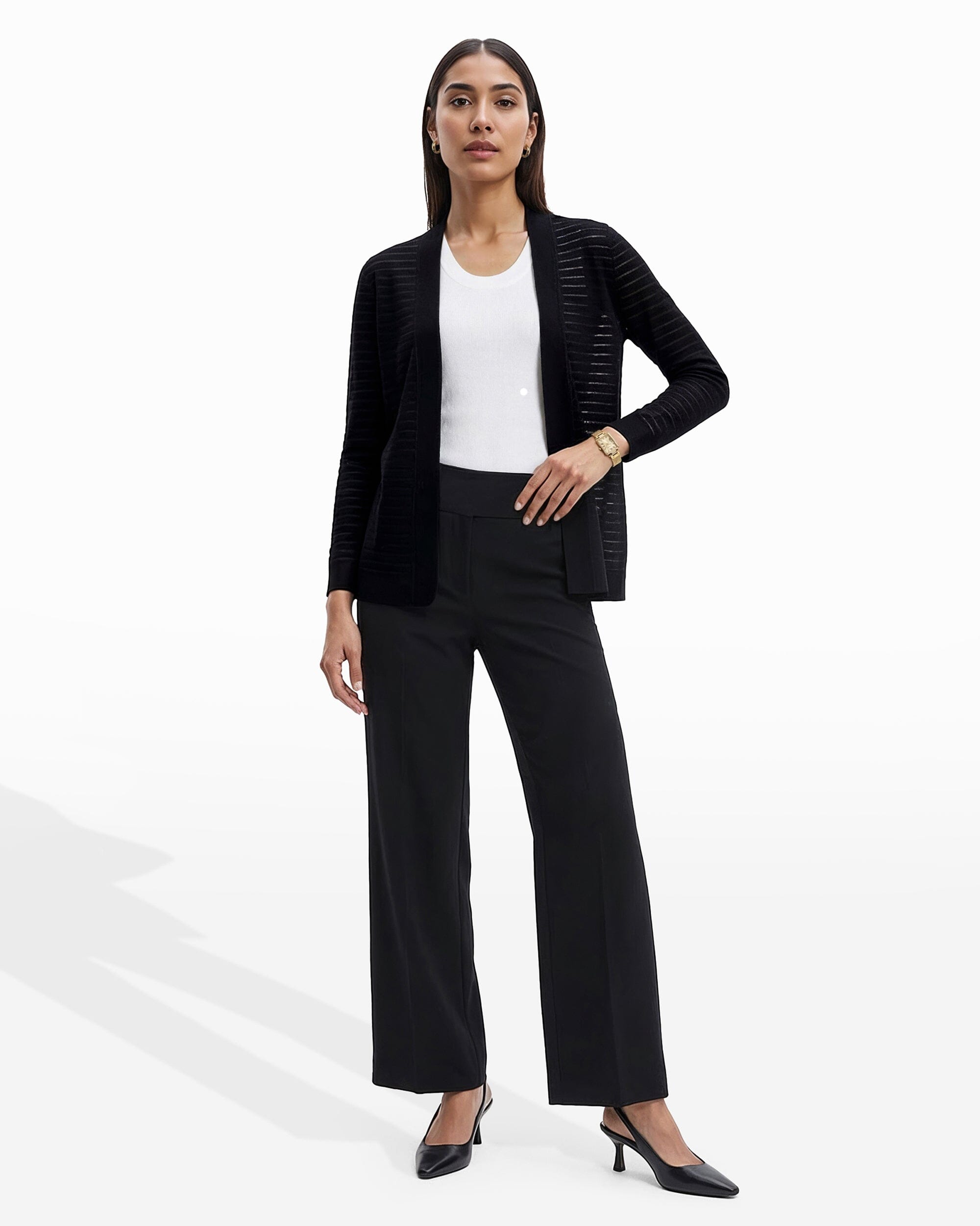 Anne Klein Sheer Stripe Open Front Cardigan