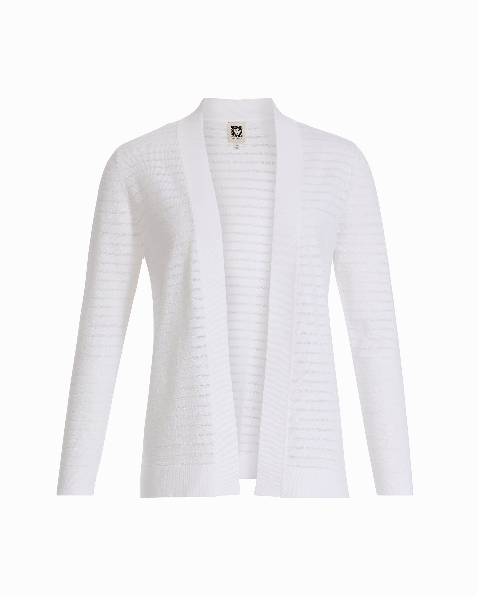 Anne Klein CRISP WHITE Sheer Stripe Open Front Cardigan