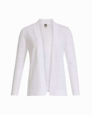 Anne Klein CRISP WHITE Sheer Stripe Open Front Cardigan
