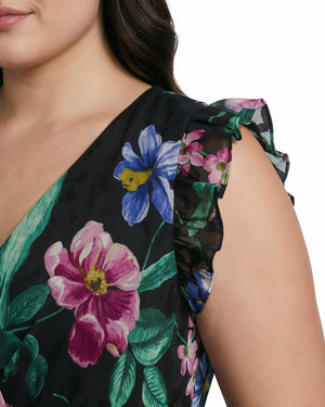 Anne Klein Plus Size High-Low Hem Wrap Dress with Ruffle Detail Sleeves