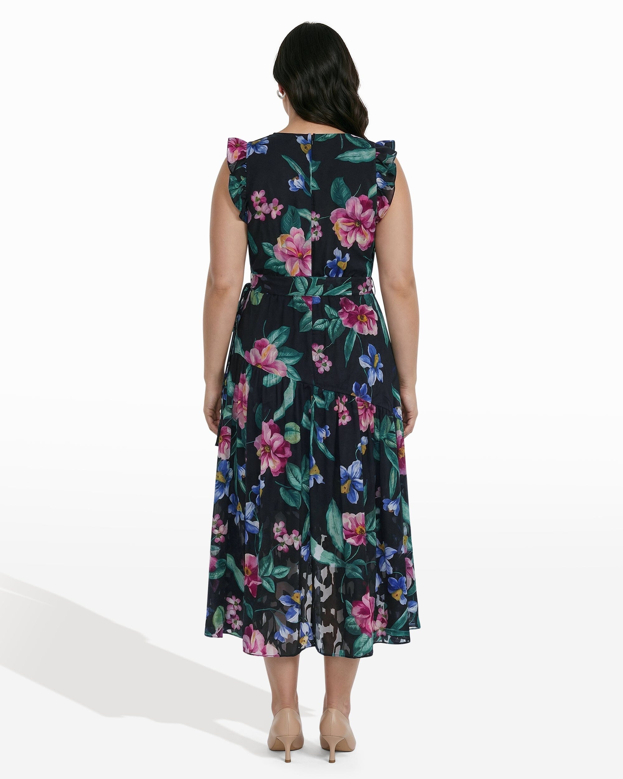 Anne Klein Plus Size High-Low Hem Wrap Dress with Ruffle Detail Sleeves