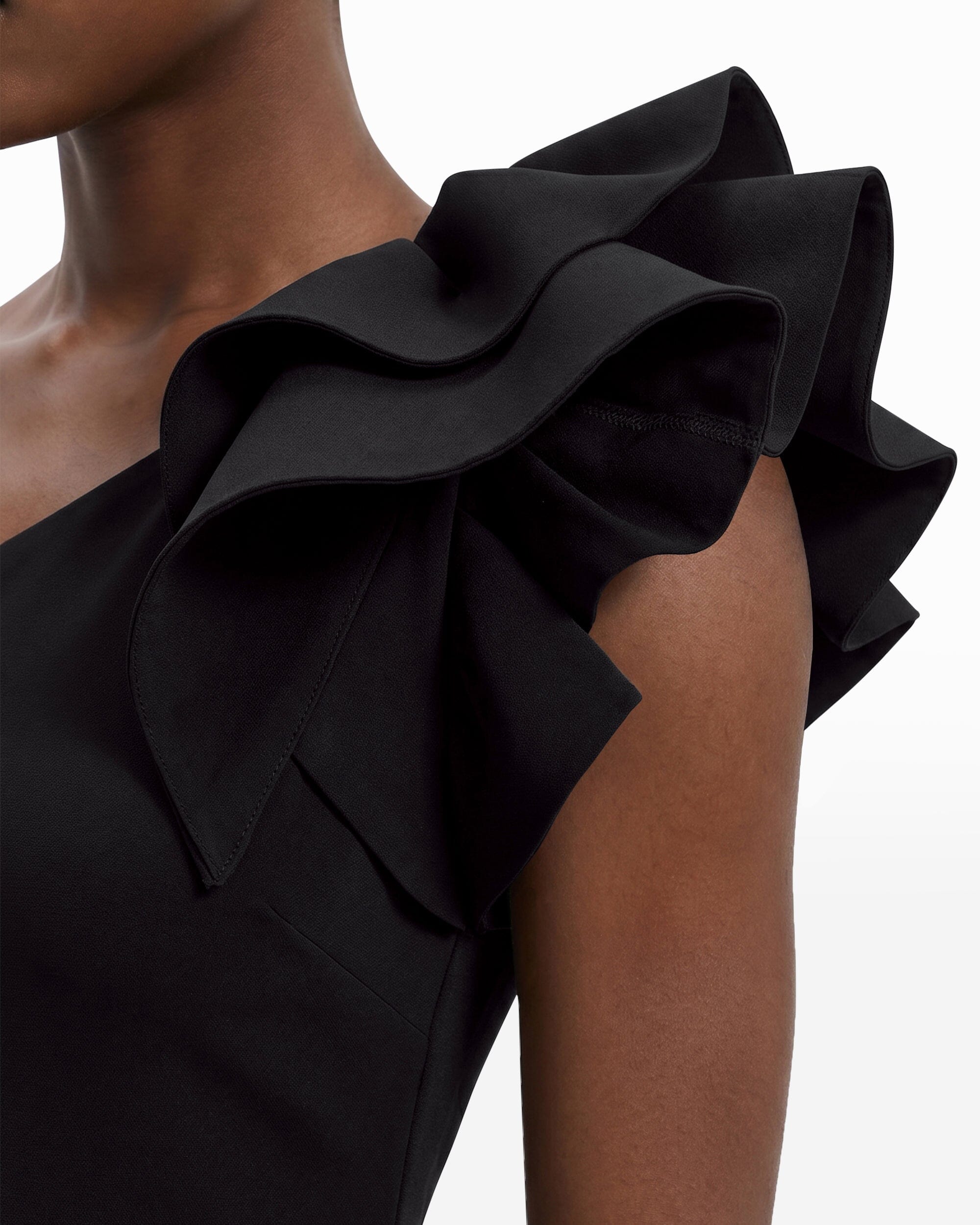 Anne Klein One Shoulder Sheath Silhouette Dress with Ruffle