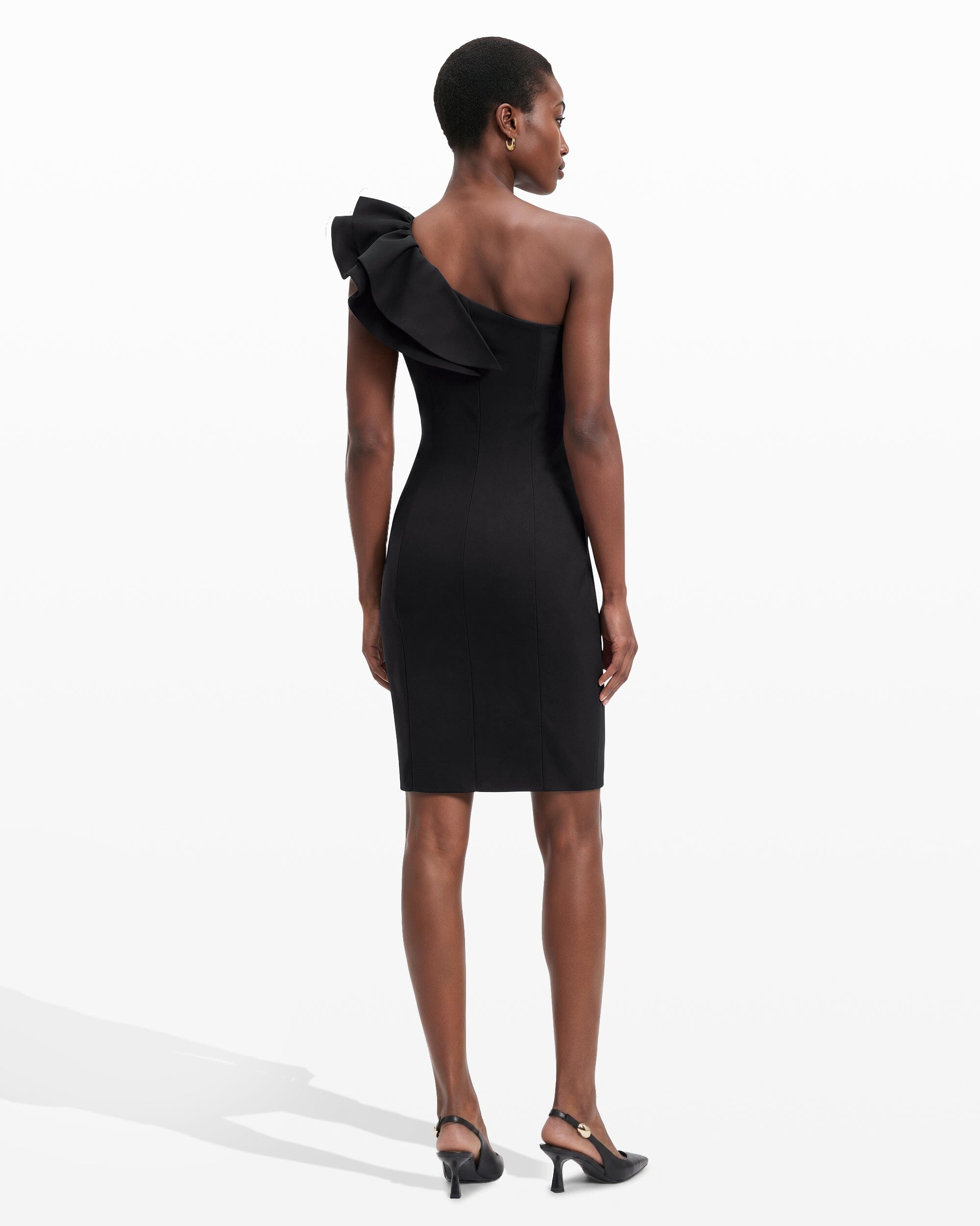 Anne Klein One Shoulder Sheath Silhouette Dress with Ruffle