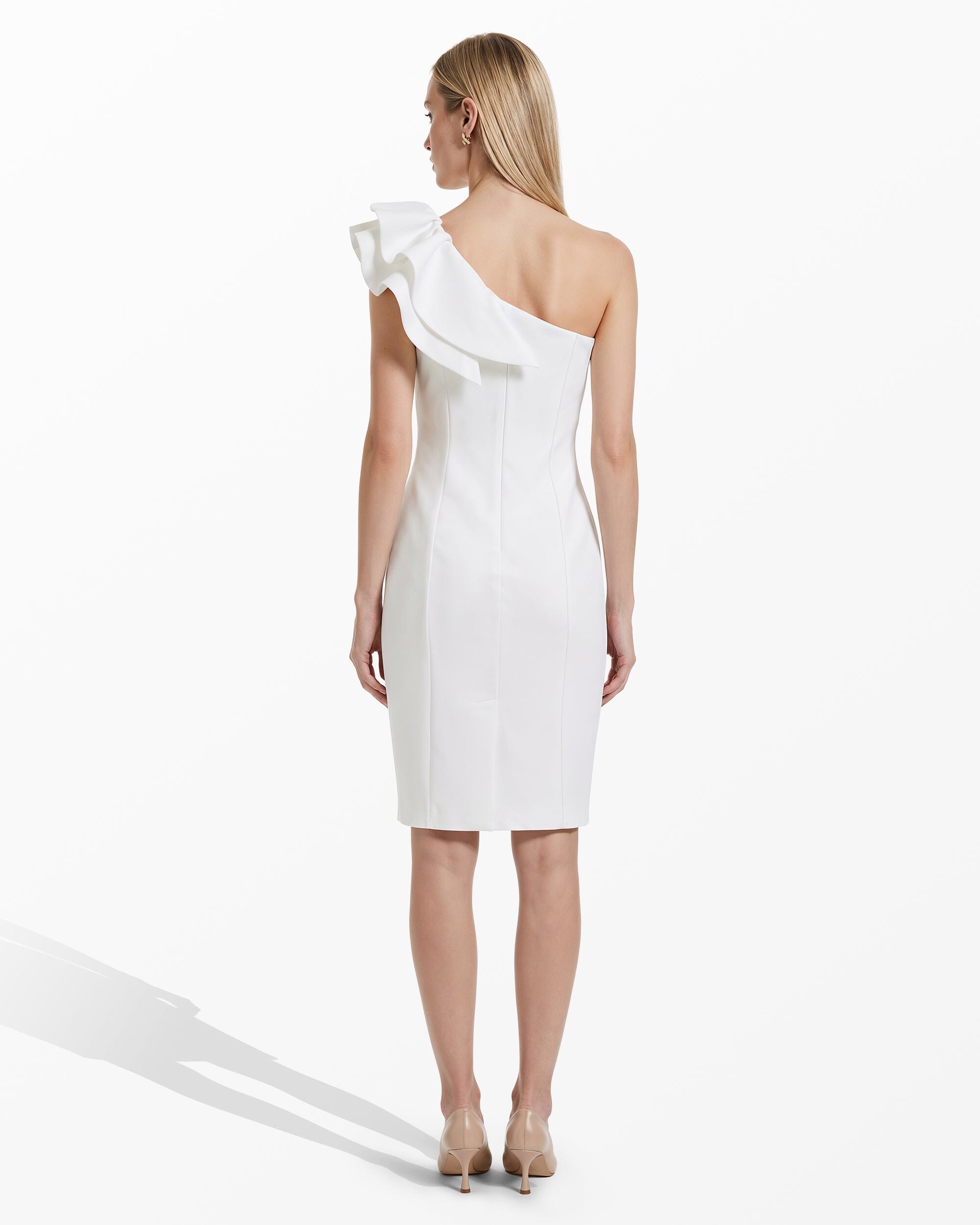 Anne Klein One Shoulder Sheath Silhouette Dress with Ruffle