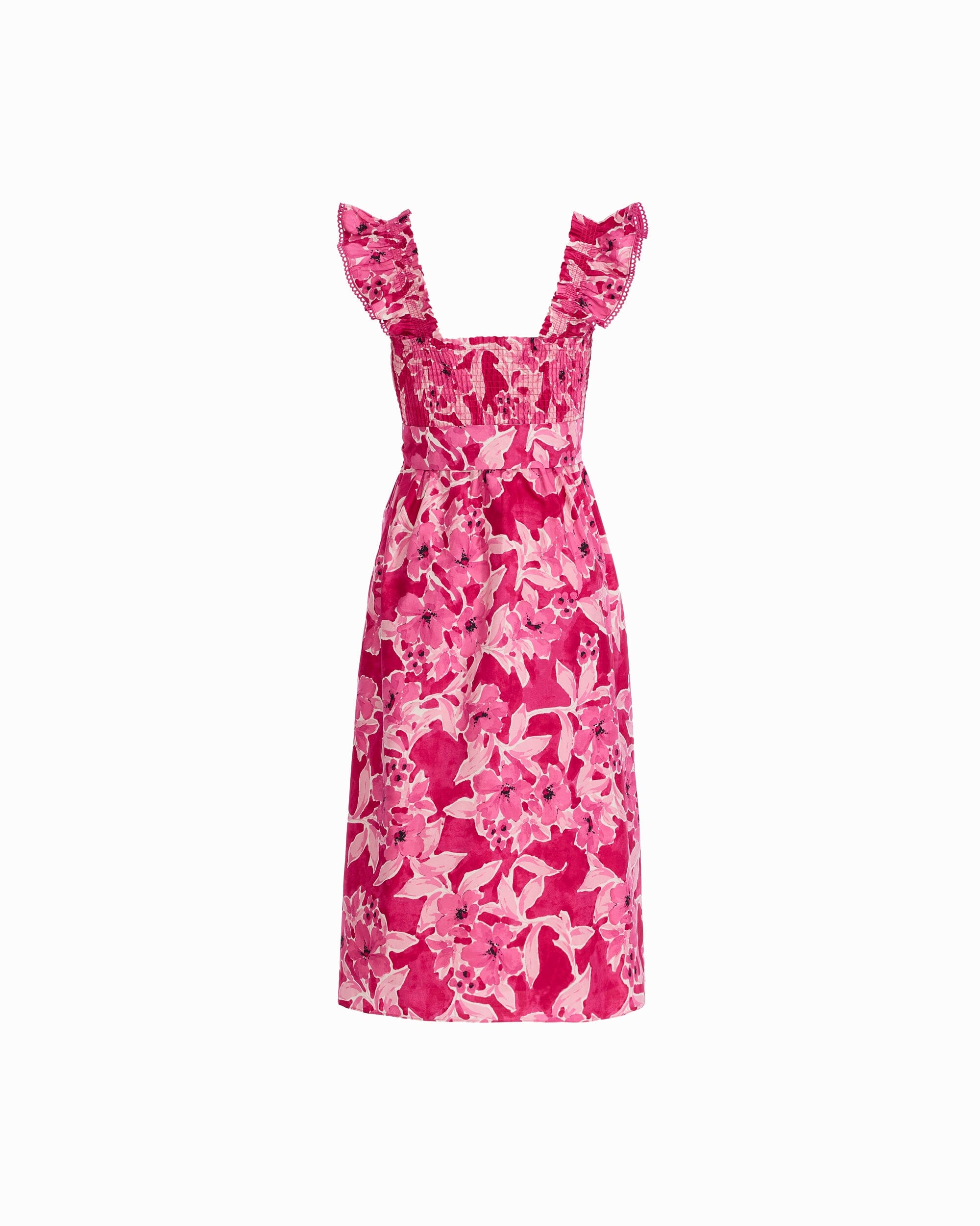 Anne Klein Smocked Midi Length Dress with Ruffle Detail Sleeves