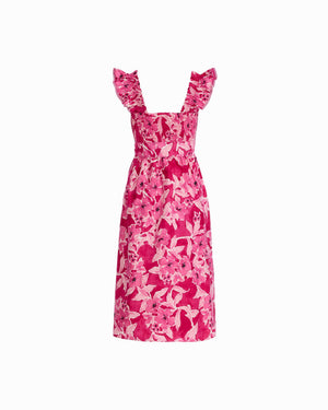 Anne Klein Smocked Midi Length Dress with Ruffle Detail Sleeves
