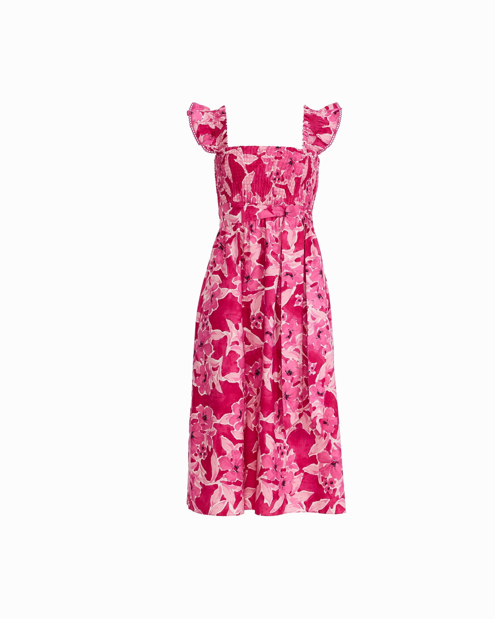 Anne Klein Smocked Midi Length Dress with Ruffle Detail Sleeves