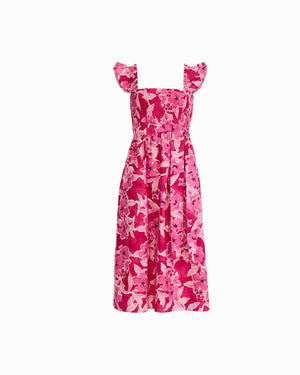 Anne Klein Smocked Midi Length Dress with Ruffle Detail Sleeves
