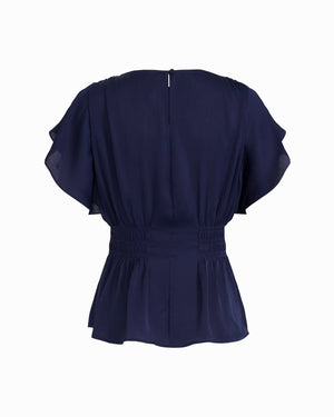 Anne Klein Smocked Waist Flutter Sleeve Blouse