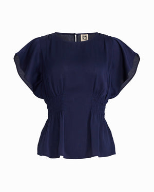 Anne Klein DISTANT MOUNTAIN Smocked Waist Flutter Sleeve Blouse