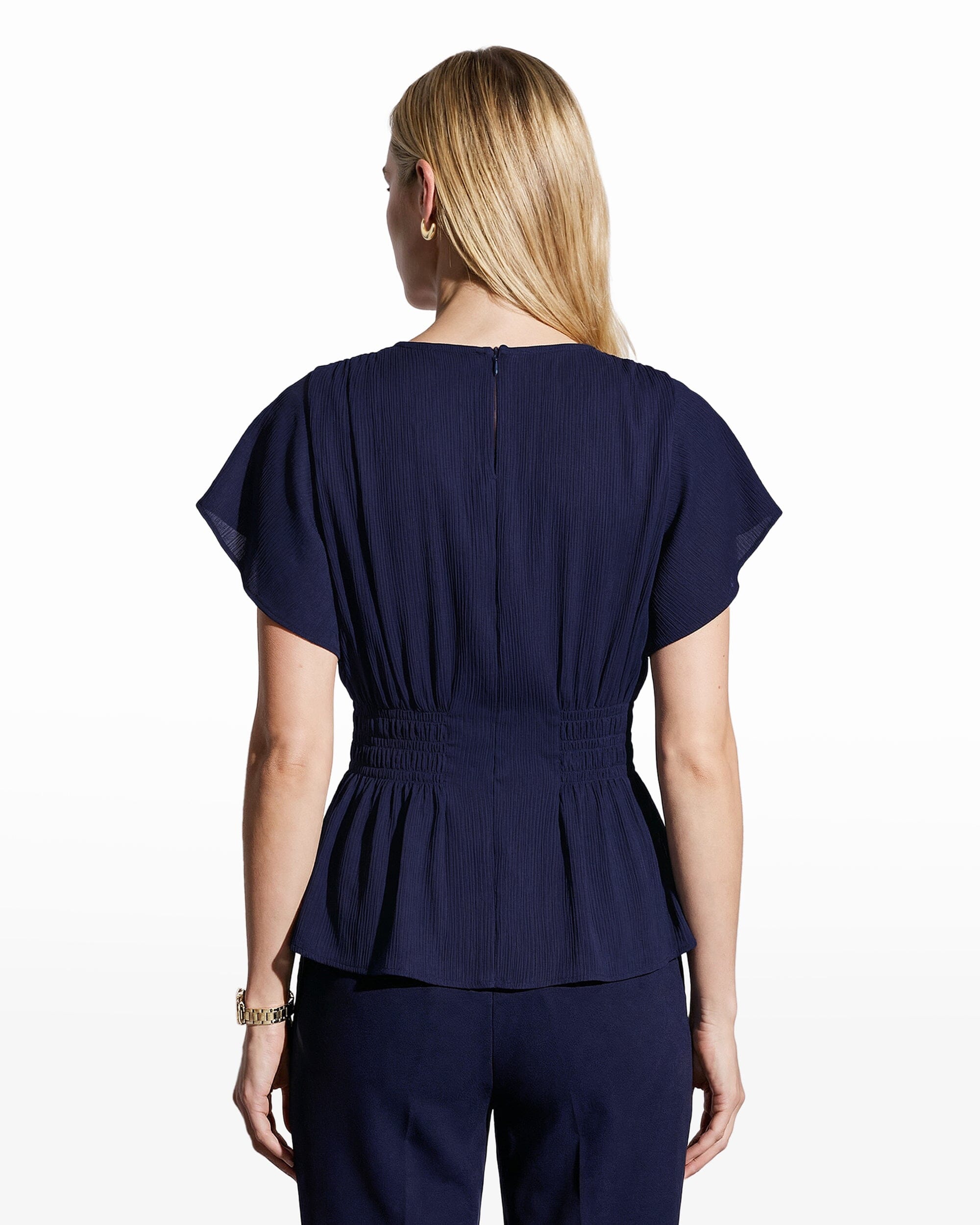 Anne Klein Smocked Waist Flutter Sleeve Blouse