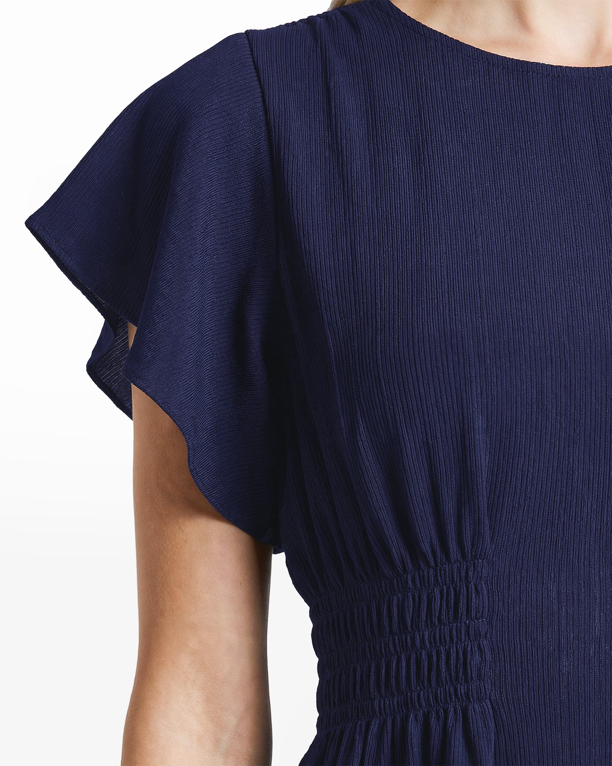Anne Klein Smocked Waist Flutter Sleeve Blouse
