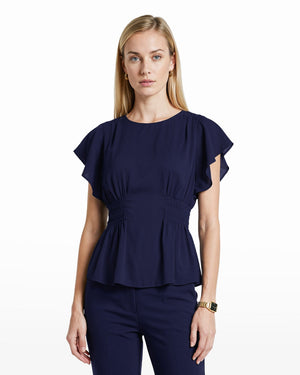 Anne Klein Smocked Waist Flutter Sleeve Blouse